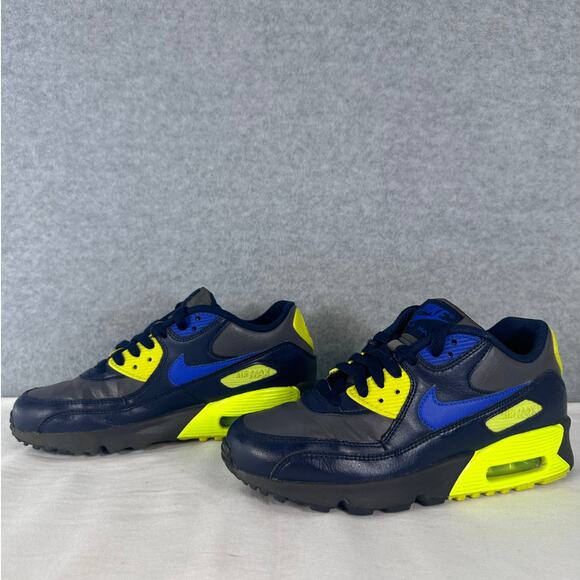 Nike Air Max 90 Boys 5Y Navy Blue Green Running Shoes - Picture 2 of 6
